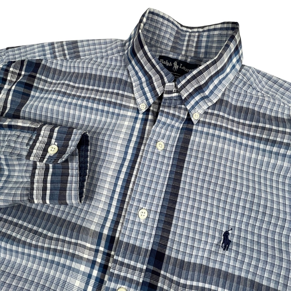 Ralph Lauren Mens M Vintage Blaire Oversized Blue Plaid Button Down LS Shirt